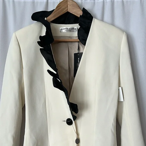 Martin Martin NWT Vintage Ivory/Black Blazer Jacket Coat **Size 36/US 6** 🌸🌸 - Picture 3 of 7